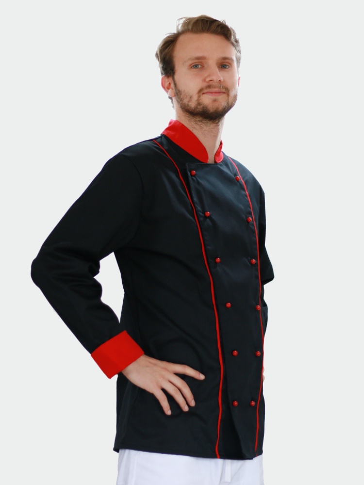 Dvouřadý kuchařský rondon černý s červenou kombinací (druhá velikost)