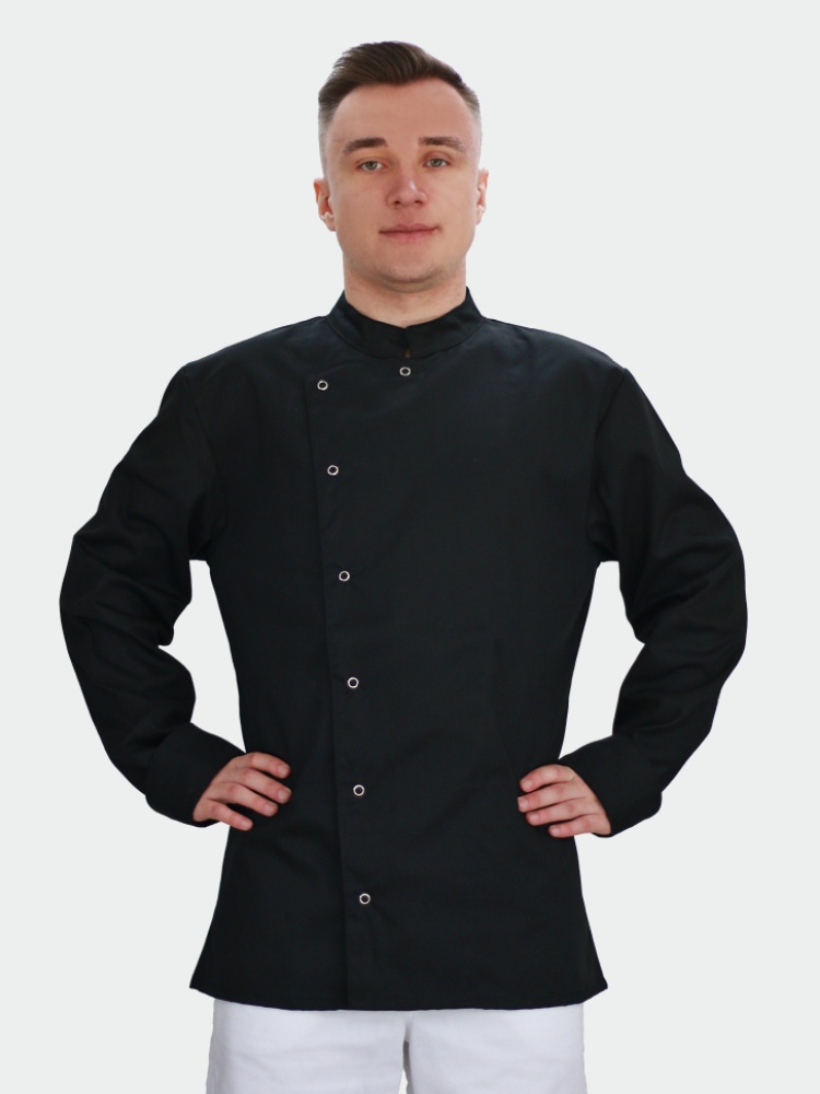 Černý kuchařský rondon dvouřadý s dlouhým rukávem