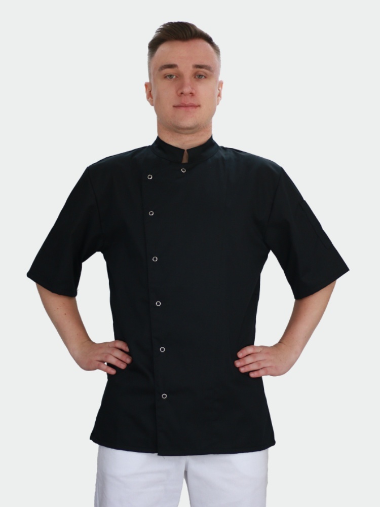 Černý kuchařský rondon dvouřadý s krátkým rukávem