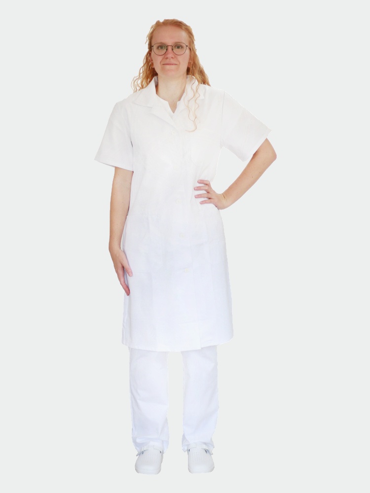 Dámský bílý lékařský plášť s krátkým rukávem
