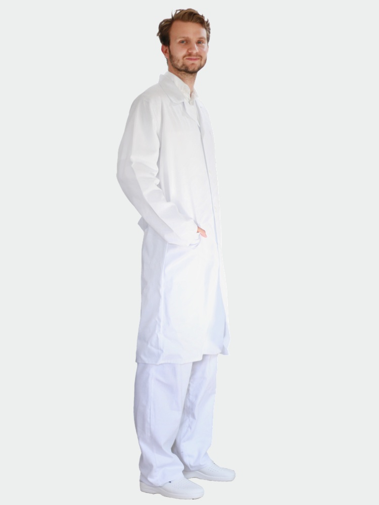 Pánský bílý lékařský plášť s dlouhým rukávemv